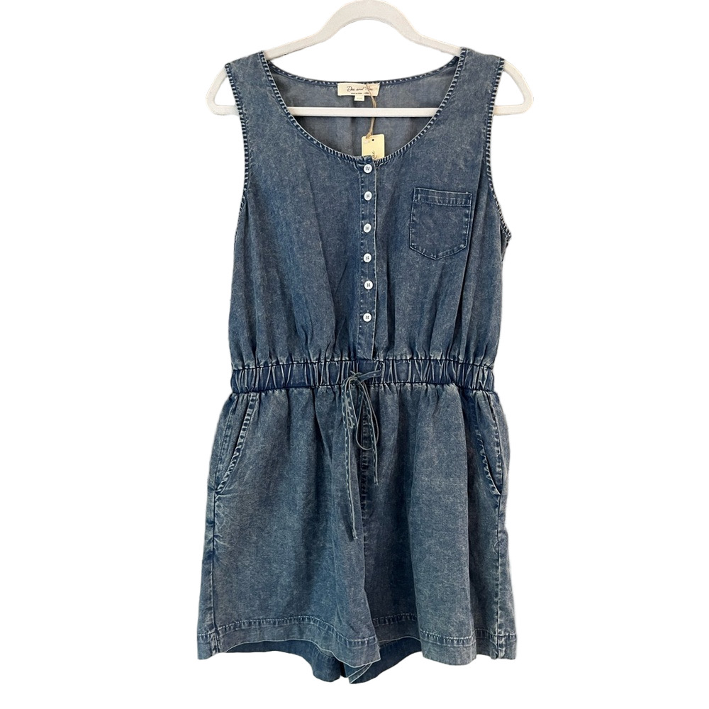 Doe & Rae Drawstring Denim Romper NWT - Picture 2 of 8